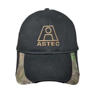 Astec Strapback Hat Black OSFA Adjustable Embroidered Camouflage Trim 6 Panel